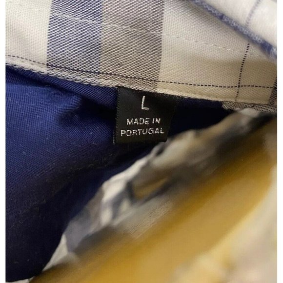 Simon Spurr Mens Double Breasted Button Front Shirt Blue White Brown Plaid Large - Picture 5 of 8